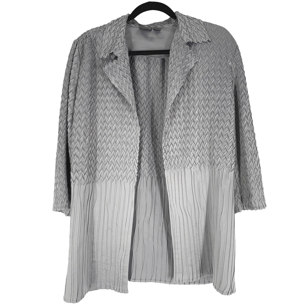 Chico's Travelers Size 1 Gray Pleated Open Front Jacket Career Chic